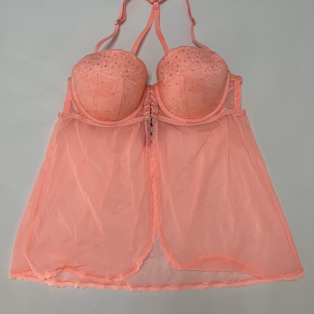 fairy Rave  - y2k 2000s peach Soft Girl Sheer Sparkle Bustier top Size L